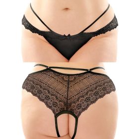 Fantasy Lingerie Posey Strappy Crotchless Panty-Black Queen